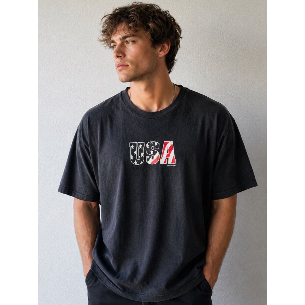 Vintage 2001 USA Flag Graphic T Shirt Mens Large Navy FIFA World Cup Team USA